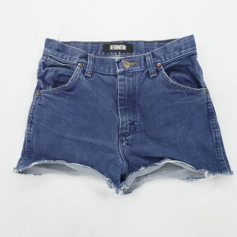 Reformation Wrangler Denim Shorts Womens 24 Blue Cutoff Repurposed High Rise